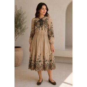 Vintage‎ 70s Jerell of Texas Midi Dress Womens 5 Floral Boho 70s Smocked Waist